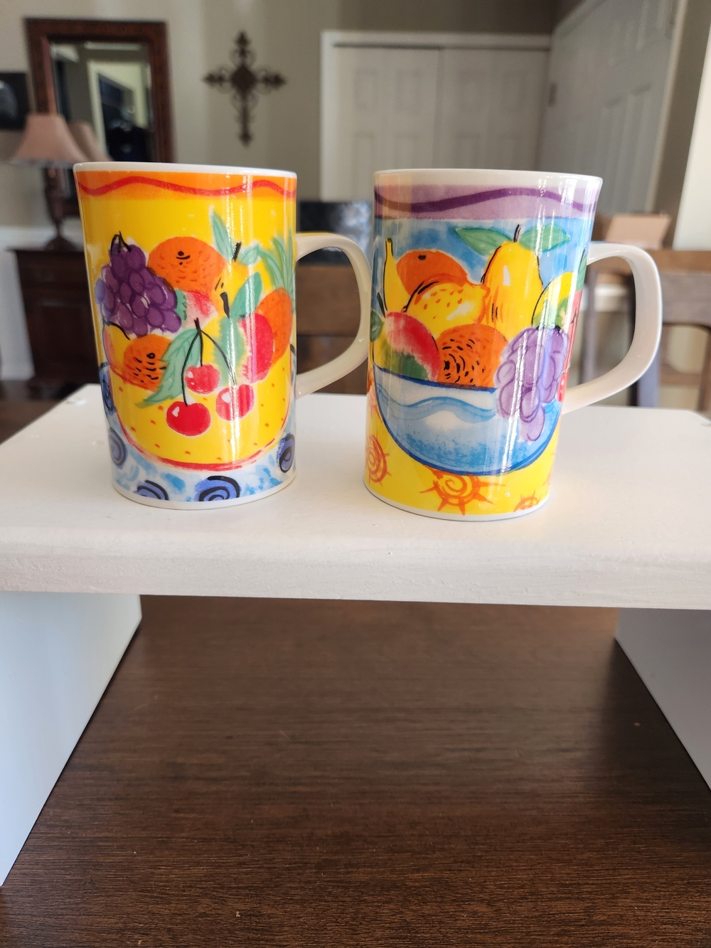Colorful Fruit Fine Bone Dunoon China  Mugs - Yellow Fruit Pattern (Set of 2)